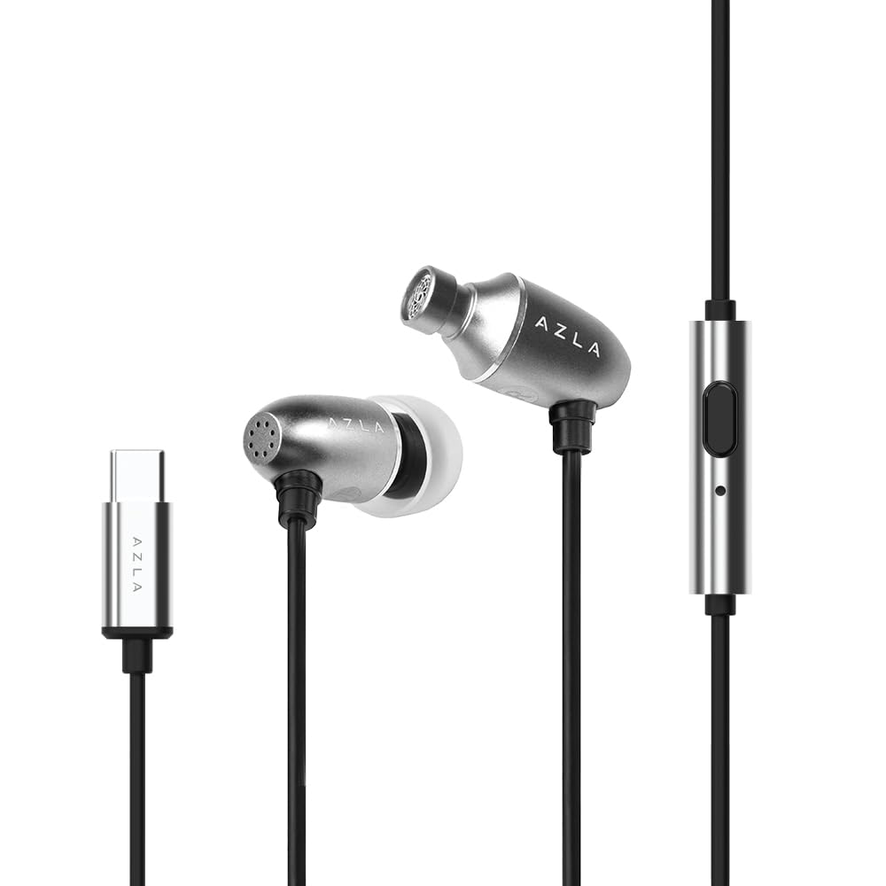 AZLA AIM C Daily USB-C Wired Earbuds with Mic – Crystal-Clear Sound, Comfortable Fit DAC – USB-C Earphones for iPhone 15, iPhone 16, Corded Earbuds (