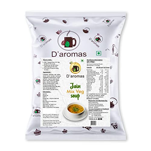 D'aromas Jain Mix Veg Soup 1kg, Instant Soup Premix Packet - No Onion No Garlic, Ready To Drink Soup
