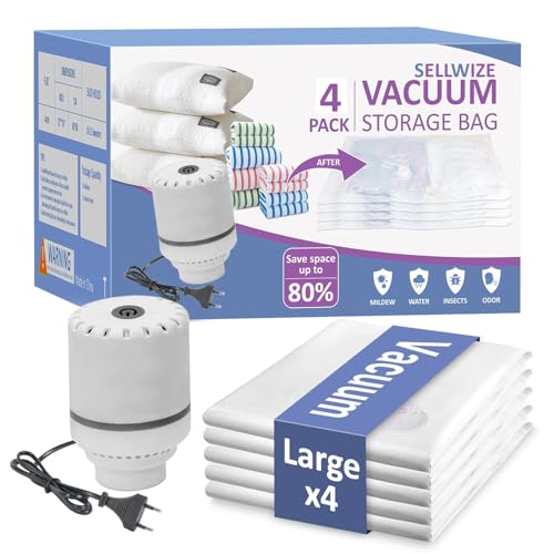 Image of Vacuum Storage Bags with Electric Pump, 4 Pack Large, Space Saver Bags with Triple-sealed Valve Airtight,Reusable Space Saver Compression Storage Bags For Packing