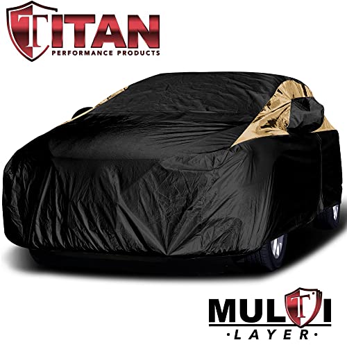 Image of Titan Premium Multi-Layer PEVA Car Cover for Compact Sedans 176-185 inch. Waterproof, UV Protection, Anti-Scratch Protective Lining, Driver-Side Zippered Opening. Fits Corolla, Sentra, Cruz and More.