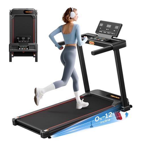 Image of TREAFLOW Walking Pad with Incline, Foldable Treadmill with Handrail for Home Office, Portable Walking Machine, Low Noise, LED Display, 6.2 MPH