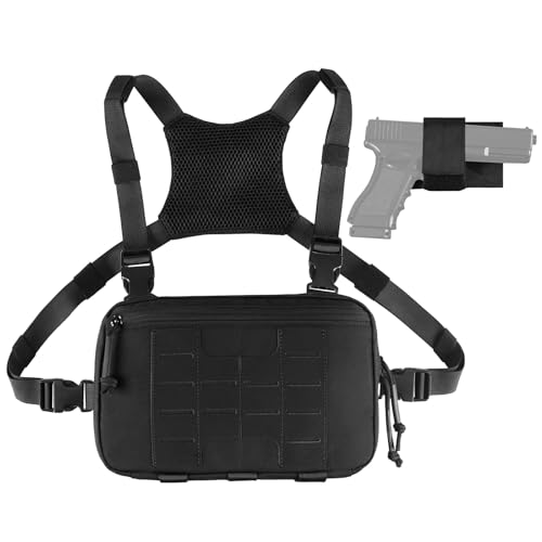 VOTAGOO GEAR Tactical Chest Pack 2L Utility Molle Chest Rig CCW Chest Pouch Hiking Hunting Fishing Running Bag EDC Outdoor Pack (Black)