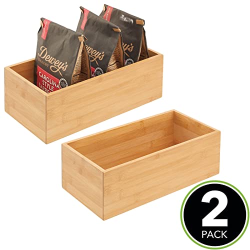 mDesign Bamboo Wood Organizer Storage Bin Box for Kitchen, Pantry, and Drawer Organization; Holder for Snacks, Juice Boxes, Utensils, Tea, Coffee - Echo Collection - 2 Pack - Natural - Image 5