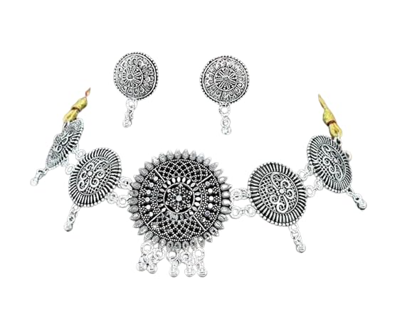 Nirajal jewell Latest Stylish Traditional Oxidised Silver Necklace Jewellery Set for Women(pack of 1) (B0D3PY94W3) Amazon Price History, Amazon Price Tracker