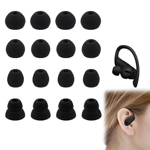 16PCS Earbuds Replacement Tips for Beats Soft and Flexible Ear Bud Tips for Powerbeats Pro Ear Tips Silicone Noise Reduce Headphone Buds Tips for Powerbeats Compatible with Beats Fit Pro (Black)