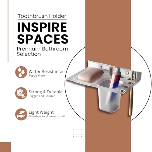 Image of GLOXY Unbreakable Transparent Wall Mount ABS Toothbrush & Tumbler Holder with Soap Dish, Usable for Bathroom and Wash Basin Area, Bathroom Accessories