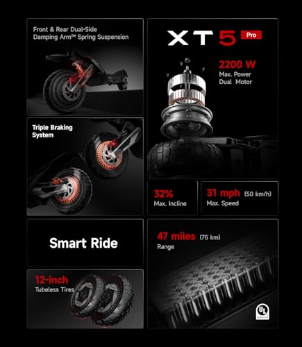 NAVEE XT5 Pro Electric Scooter, 30 mph Speed, 46.6 Miles Range, 2200W Peak Motor, Dual Damping Arm Suspension & Disc Brake, Fast Charging, Adults Teens, 12" Off-Road Tires, Heavy Duty - image 2