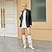CAGLGLZ Women's Wide Calf Thigh High Heeled Boots Stiletto Cone Heel Boots Pointed Toe Pull On Black Boot Heels for Women(5,white)