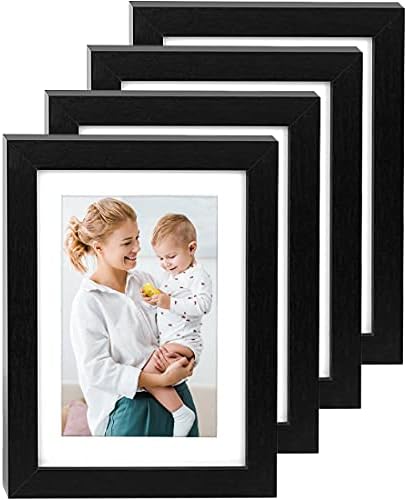 AEVETE Black Picture Frames 5x7 ( 4 pack ) Made of NATURAL Solid Wood, Display Pictures 5x7 4x6, Both Vertical and Horizontal Supported