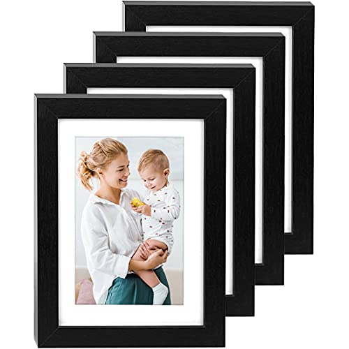 Aevete Black Picture Frames 5X7 ( 4 Pack ) Made Of Natural Solid Wood, Display Pictures 5X7 4X6, Both Vertical And Horizontal Supported #TOP2