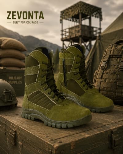 Image of Men's Genuine Leather Military Tactical Boots | High Ankle Army Commando Long Boots with Side Zip | Lightweight Trekking, Hiking & Outdoor Boots