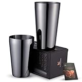 KITESSENSU Black Boston Shaker Tins 20oz & 25oz, 18/8 Grade Stainless Steel Bartender Cocktail Shaker with Recipes Booklet