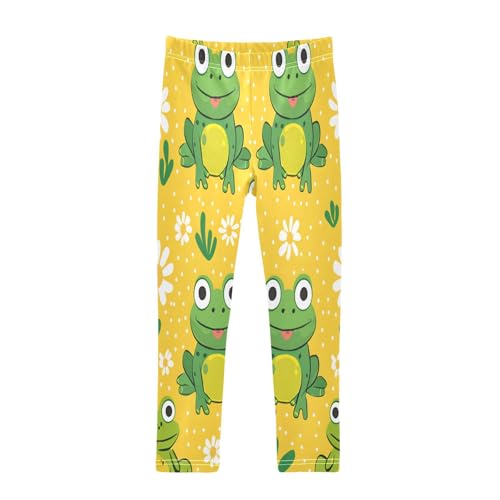Toddler Girls Leggings Printed Yoga Pants Leggings Frogs on Yellow Background for Kids