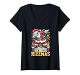 Photo Gallery donna rizz christmas santa dabbing xmas alpha skibidirizzmas maglietta con collo a v Photo Gallery donna rizz christmas santa dabbing xmas alpha skibidirizzmas maglietta con collo a v
