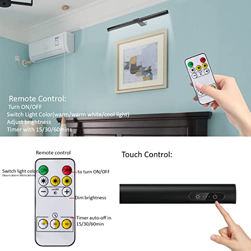 Image of Rechargeable Picture Light Battery Operated,19.7 inch Wireless Painting Light with Remote Control,Metal Art Display Lamp,3 Modes,Dimmable Dartboard Light with Timer for Frame Picture