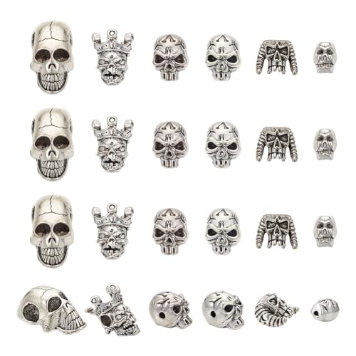 NBEADS 24 Pcs Alloy Skull Beads