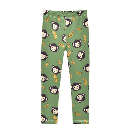 ALAZA Girls' Leggings Children's Yoga Pants Skinny Printed Dance Monkey Banana Green Comfortable 4T