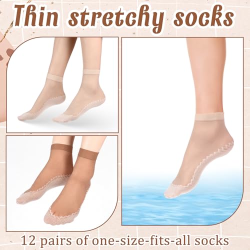Image of InnoHHustle Sheer Socks, 12 Pairs Nylon Socks for Women Sheer Ankle Sock Women Ankle Stockings Silk Sock