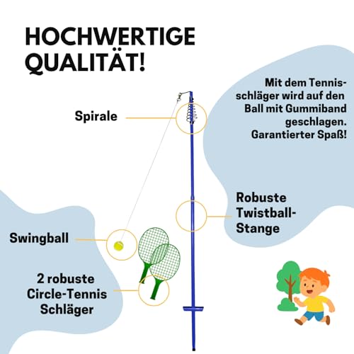 BEST SPORTING Twistball-Set in blau I Circletennis für den Garten I 2 Circle-Tennis Schläger & 1 Swingball I Ball mit Schnur mit Schläger I Gartenspiele für Kinder & Erwachsene