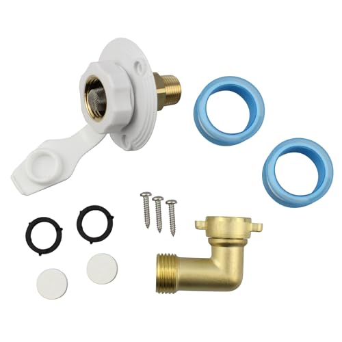 Image of RV City Water Fill Inlet Flange Brass with Hose Elbow Check Valve, Water Inlet for Camper RV Trailer Motorhome Marine,White Hookup Connector Check Valve