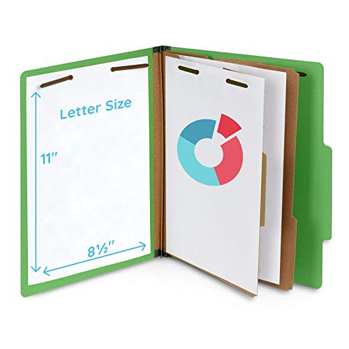 10 Green Classification Folders, 2 Divider, 2 Inch Tyvek Expansions, Durable 2 Prongs Designed To Organize Standard Medical Files, Law Client Files, Office Reports, Letter Size, Green, 10 Pack #TOP1