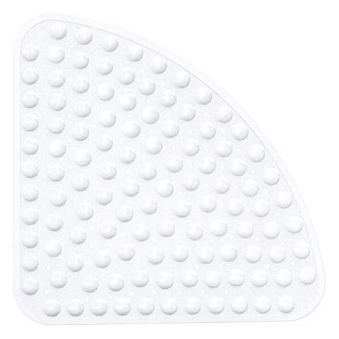 XIYUNTE Corner Shower Mat Non Slip Anti Mould - 54x54cm Quadrant Shape Shower Mats for Inside Shower, White Rubber Bath Mat for Corner Shower, Sector Anti Slip Bath Mats for Bathroom, Machine Washable Cover