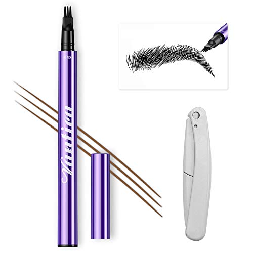 VANTICA Microblading Eyebrow Pen - Waterproof Eyebrow Tattoo Pen, Liquid Eyebrow Pencil with 3 Micro-Fork Tips & Eyebrow Razor for Women, Long-lasting Natural Eye Brows Look, Black