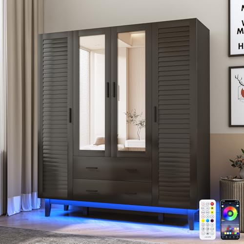 Hlivelood 4 Door Armoire Wardrobe Closet Cabinet with Drawers and