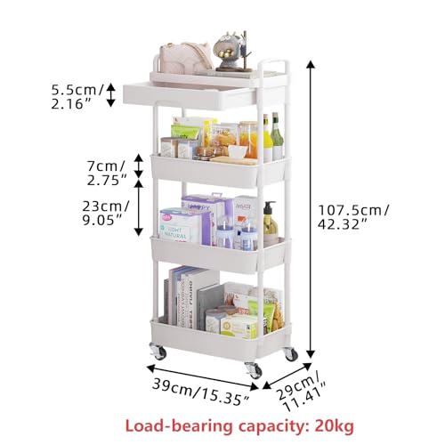 Image of Calmootey 4-Tier Utility Cart with Drawer & Wheels, Storage for Home,Office