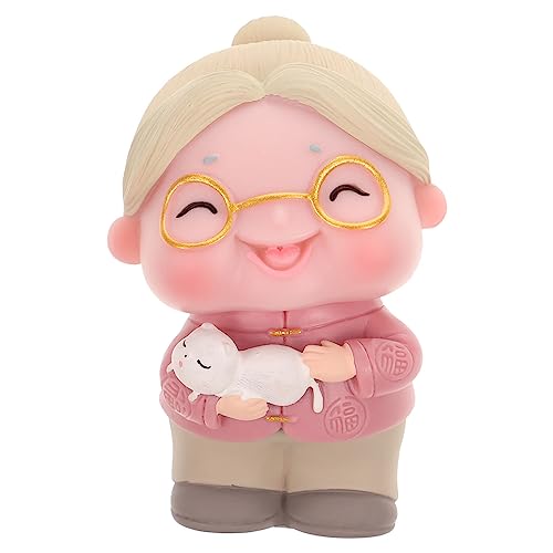 Amosfun Figura decorativa para tarta de abuela o abuela y mujer, minifigura de mujer antigua, estatua antigua, decoración para el hogar para la abuela, cumpleaños o fiesta, color rosa