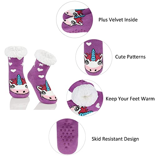 Durio Kids Slipper Socks for Girls Boys Thick Cozy Fuzzy Socks Animal Anti-Slip Warm Christmas Slipper Socks3
