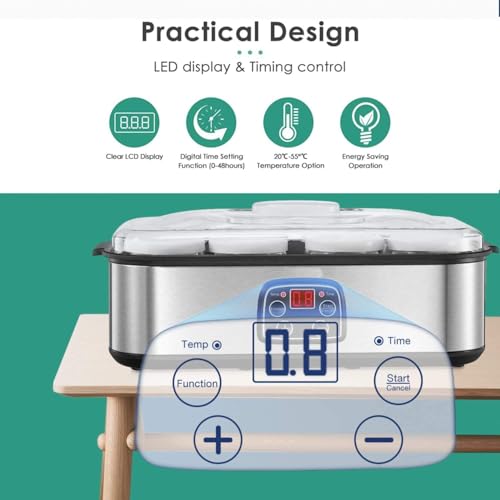 Image of Yoguhrt Maker with Adjustable Temperature & Time Control, 8 Glass Jars, 1400ml Capacity, Automatic Digital Yogurt Machine, Easy Cleaning, Multifunctional Home Yogurt Machine