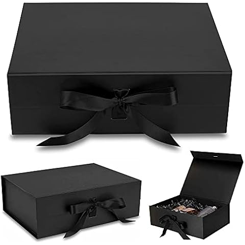 Magnetic Gift Box, Anniversary- Premium Black Gift Box with Ribbon, Folding Presentation Gift Box with Lid, Very Suitable for Christmas, Thanksgiving Day, New Year, Birthday, Anniversary,(31x27x9cm) Cover