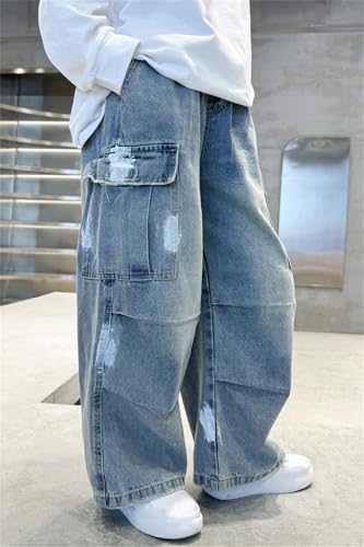 SANGTREE Boys' Baggy Jeans Spray Paint Denim Cargo Pants Hip Hop Streetwear, 4-14 Years4