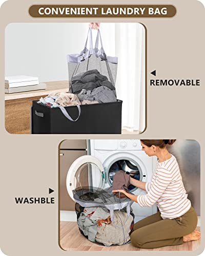 Soledi Double Laundry Hamper With Lid And Removable Laundry Bags - 145L Large Dirty Clothes Hamper 2 Section - Collapsible Laundry Baskets For Bedroom, Bathroom, Laundry Room, Apartment, Black #TOP3
