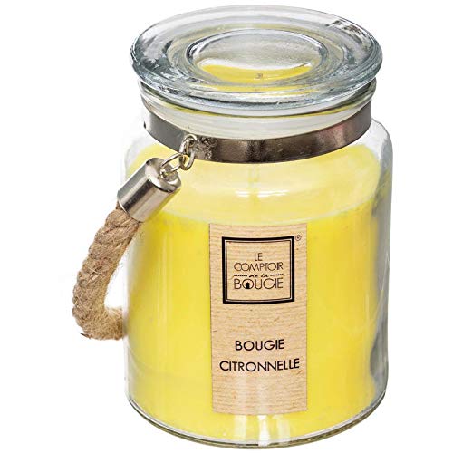 KELZIA Vela antimosquitos de citronella - Repelente Mosquitos - Color Amarillo - para Interior y Exterior. (Jarra) 500g - Aprox 84h duración.