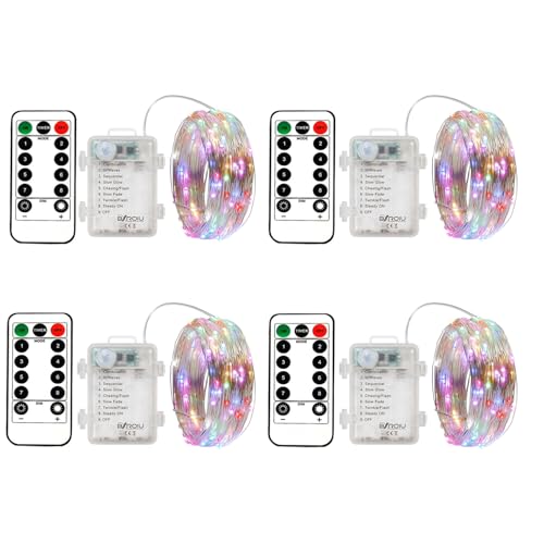 BXROIU 4 x Fairy Lights Battery Operated 8 Lighting Modes,50LEDs,16.4Ft/5