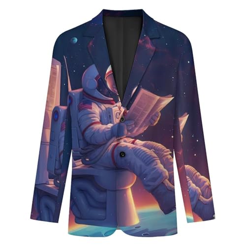 Outeres Spacees Astronaut Men's Suits Dress Business Formal Suit Print Jackets Coat For Wedding Party4