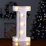 Foaky LED Letter Lights Sign 26 Alphabet Light Up Letters Sign for Night Light Wedding Birthday Party Battery Powered Christmas Lamp Home Bar Decoration (I)