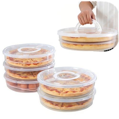 Contenitore per alimenti con coperchio e manico, 30,5 cm, riutilizzabile, a 2 scomparti, per pizza e fette di pizza, contenitore rotondo per torte, cheesecake, tortilla, pasticcini