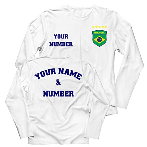 lepni.me Mens Brazil Football Shirt Your Name Number Brazilian Flag Badge Personalised Jersey Custom World Cup 2022 Soccer (XS White Multi Color)
