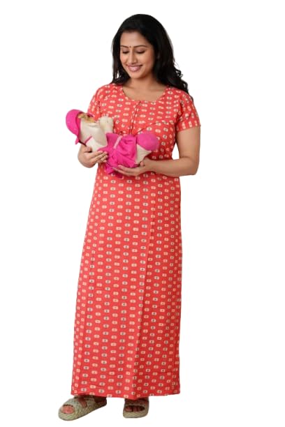 Women Printed Nightwear Nighty Maxi,Comfortable Pregnancy & Breastfeeding Maxi Dress | Nightdress Sleepwear | Jaipuri Nighty | Nighties Red-image-47