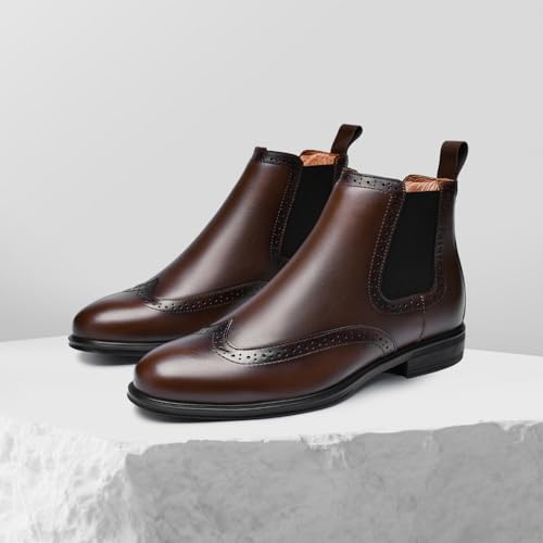 Mens Chelsea Boots,Dress Boots For Men,Slip-on Formal Dress Boots for Men Casual Ankle Boots Classic Brogue Style3