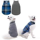 SCENEREAL Dog Winter Clothes Reversible Fleece Jacket Warm Coat Windproof Christmas Costume Xmas Gifts for Cold Weather Wearing, Blue/Grey M
