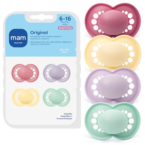Image of MAM Original Matte Baby Pacifiers 6-16 Months, Binky for Newborn Babies, BPA-Free Skin Soft Silicone Nipple, Easy to Clean, Developed with Medical Experts, 4 Count, Made in Europe