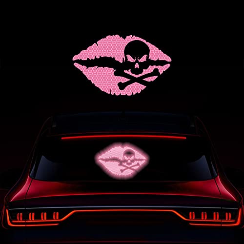 Vesvory 2 calcomanías reflectantes de alta intensidad con diseño de calavera y labios para coche, beso de la muerte, calcomanías de vinilo impermeables para decorar coches, parachoques, ventanas,