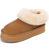 Pasuot Platform Slippers for Women - Furry Lined Platform Clog Slippers, Shearling Short Ankle Slippers Boots, Warm Winter Closed-back Slipper Bootie for Indoor Outdoor, House Slipper, Chestnut 8