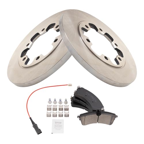 Image of TRQ Rear Brake Pad and Rotor Set Ceramic Solid Rotors Compatible with 2020 Ford Transit-250 Transit-350 Transit-350 HD