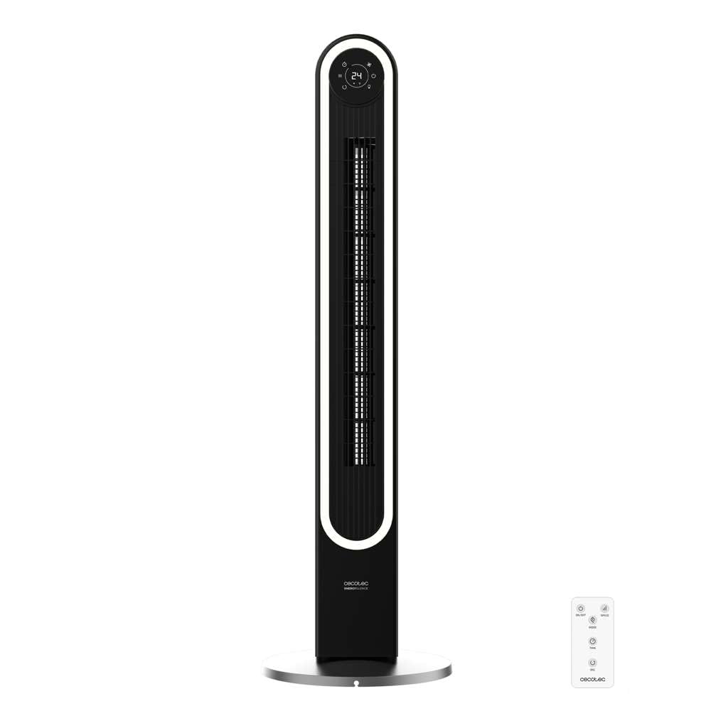 Cecotec Ventilador de Torre EnergySilence 9090 Skyline Smart Light de 42", 65 W, Luz LED, Pantalla LED táctil, Mando a distancia, 6 velocidades y 3 modos, Oscilación 150º, Temporizador