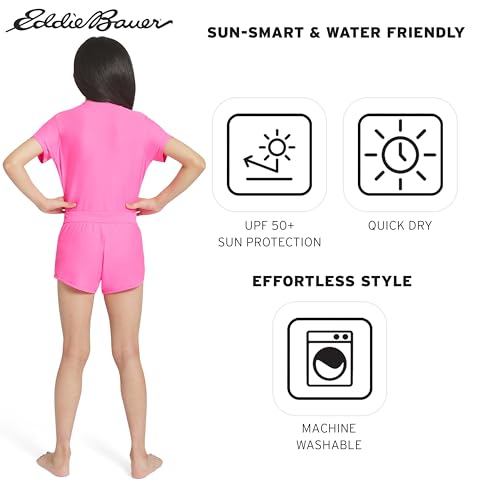 Image of Eddie Bauer Girls' UPF 50+ Rash Guard Sun Tee Shirt and Swim Short Set